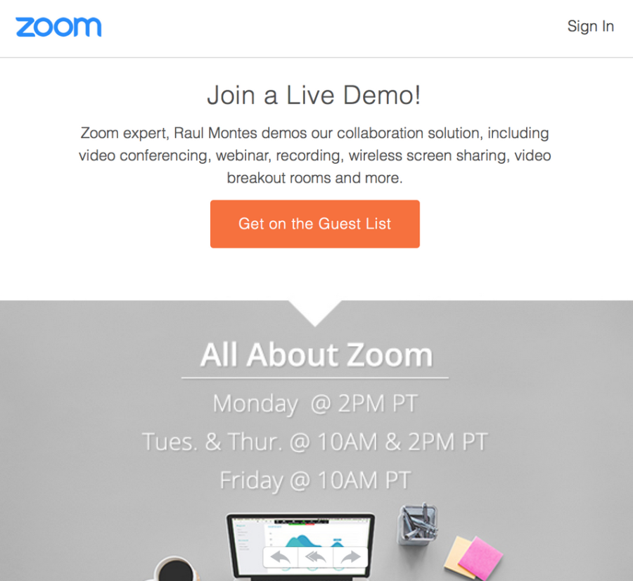 zoom call to action example