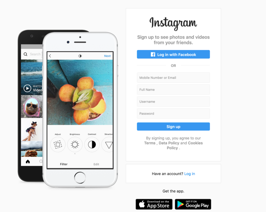 instagram signup page