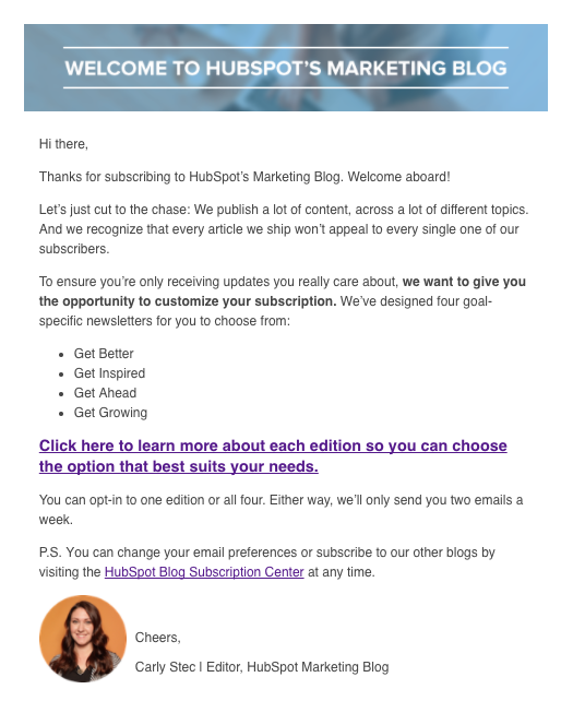 HubSpot Welcome Email