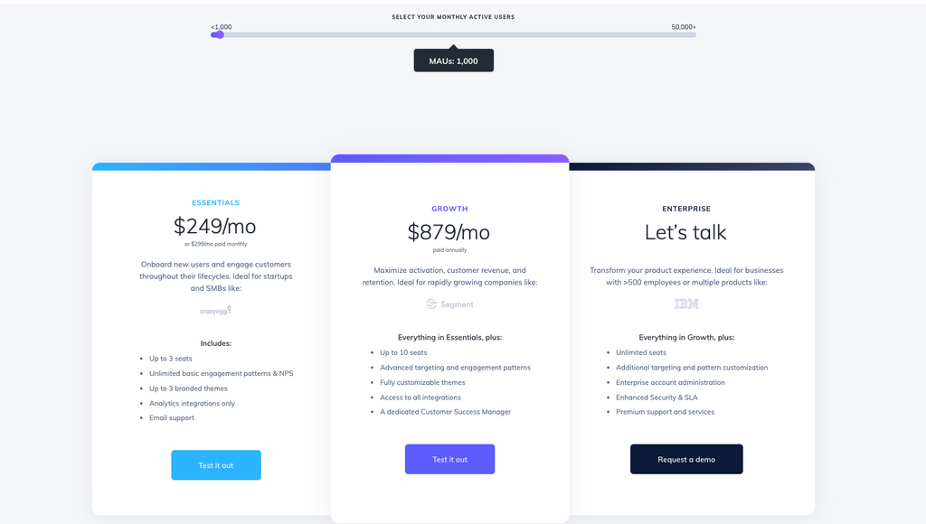 Appcues pricing page